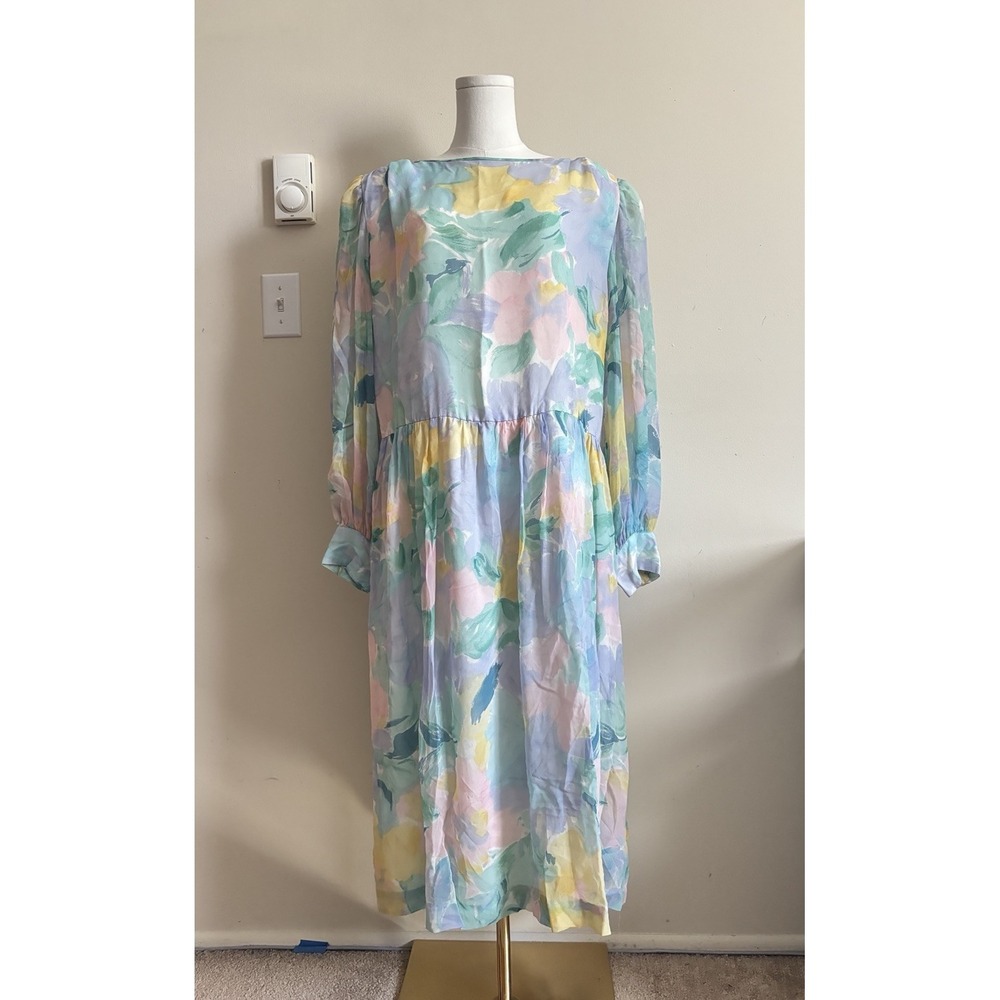 Umi Collections Anne Crimmins Plus Size 16 SILK Dress 80s Pastel Vintage Party